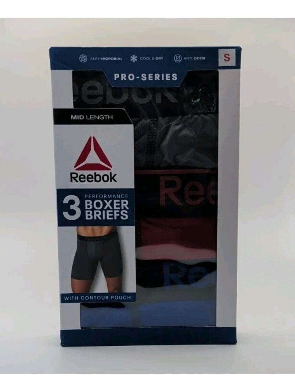 Reebok Men's Pro Series Performance Boxer Briefs Small Gray Red Blue